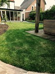 strakke tuin met rondvormige cortenstaal kantopsluiting